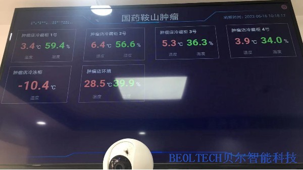 BEOL青岛贝尔为国药鞍山专业药房有限公司提供冰箱监控展示2022.7.14